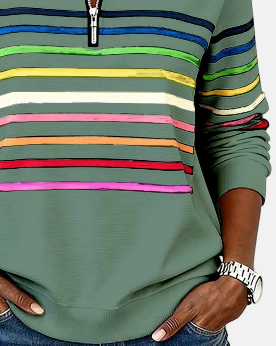 Women's Quarter Zip Jumper Striped Rainbow Relaxed Fit - Variant Style 17 | Lavisa