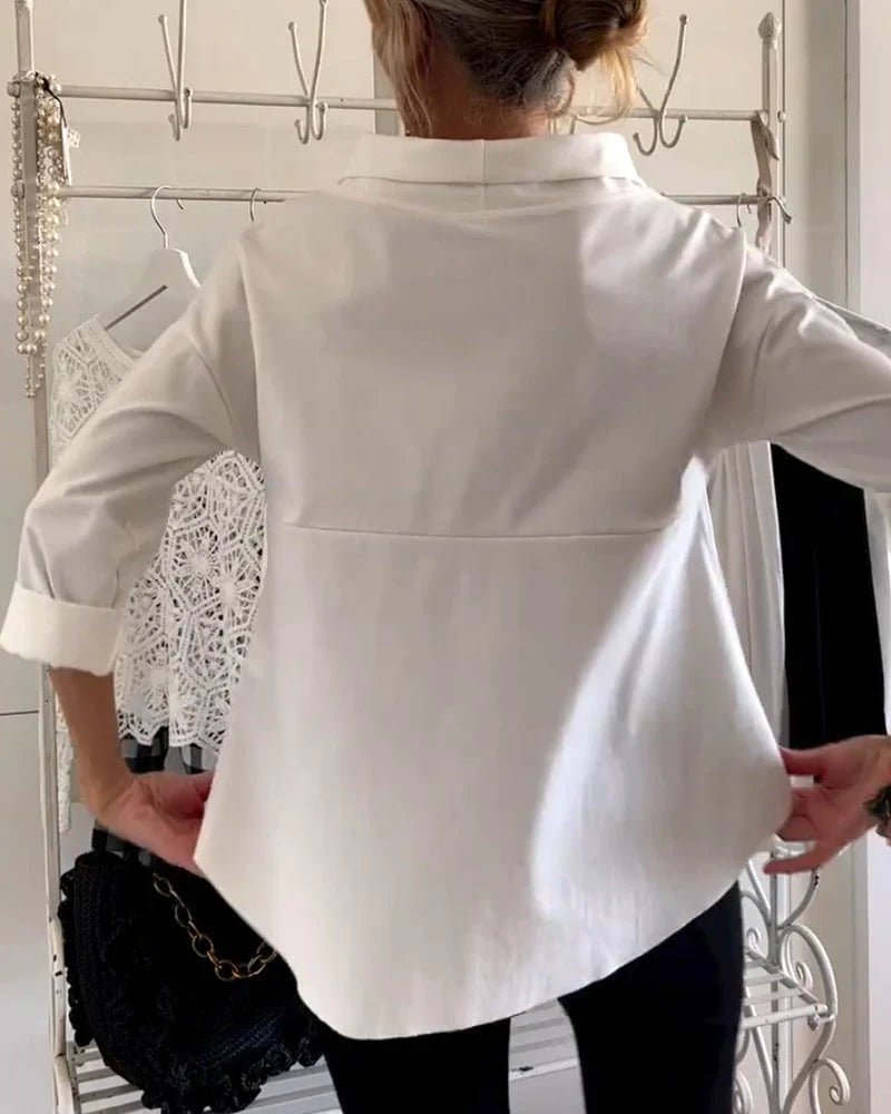 Women's Relaxed-Fit Cowl Neck Three-Quarter Sleeve Casual Top - Lifestyle & Model Angle | Lavisa
