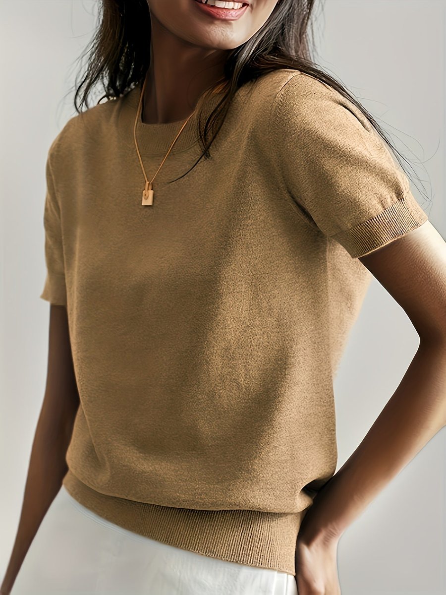 Women's Relaxed Fit Short Sleeve Knit Sweater Top - Variant Style 10 | Lavisa