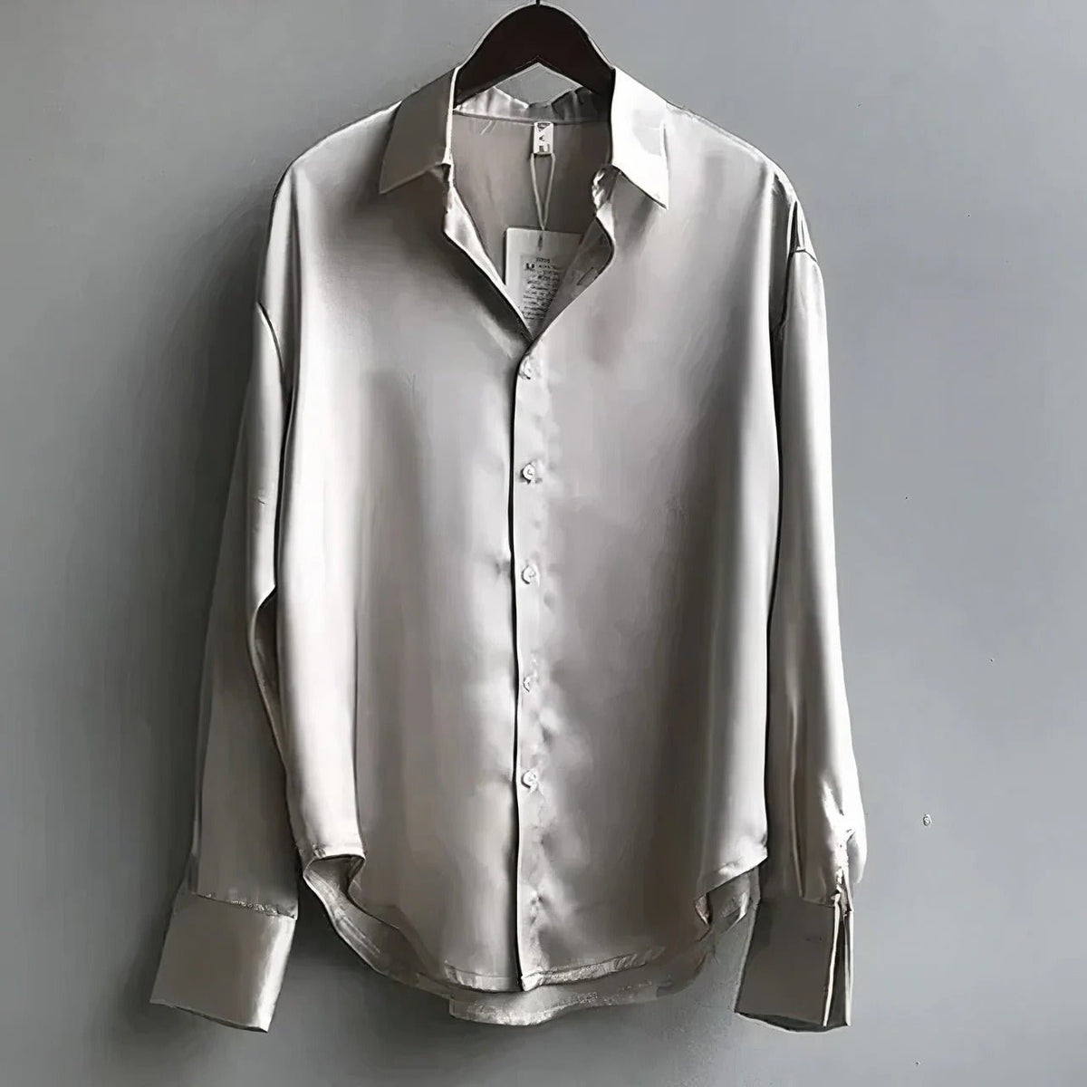 Women's Satin Long-Sleeve Button-Down Blouse - Close-Up Texture & Detail | Lavisa