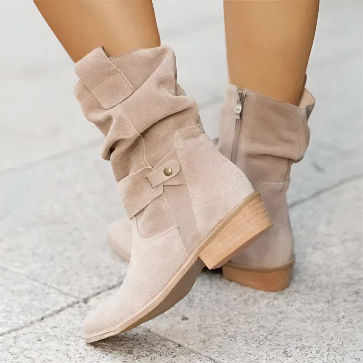 Women's Slouchy Suede Mid-Calf Knee High Boots Block Heel - Variant Angle | Lavisa