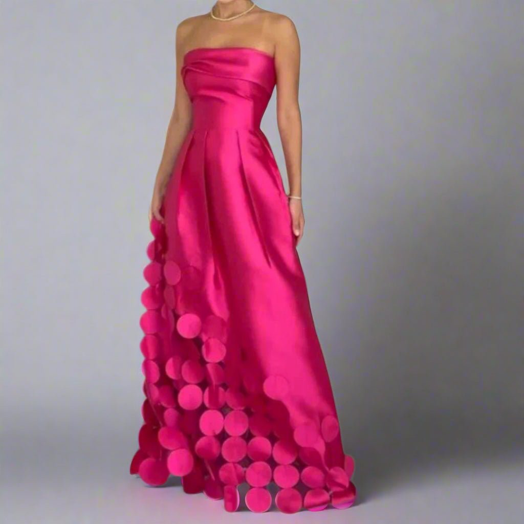 Women's Strapless Fitted Bodice Circular-Hem Maxi Evening Dress - Side Angle | Lavisa