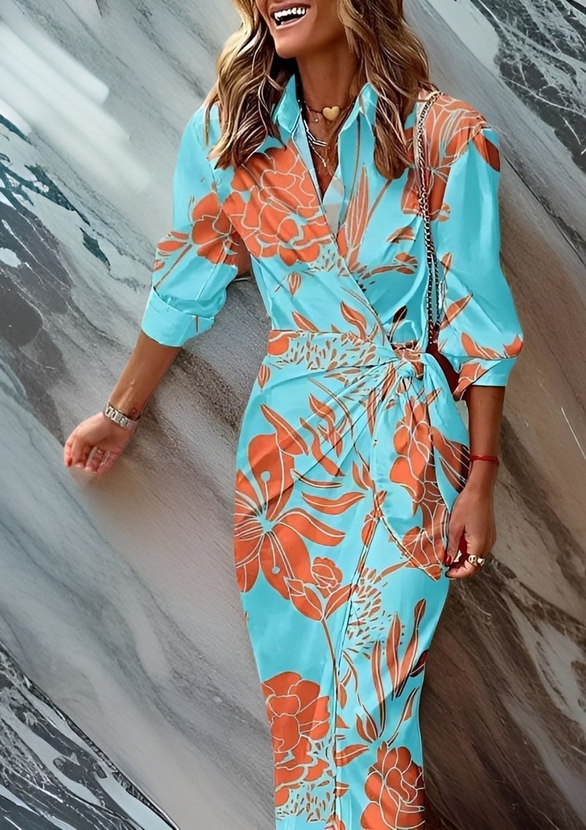 Striped Wrap Midi Long Sleeve Dress - Variant Style 13 | Lavisa