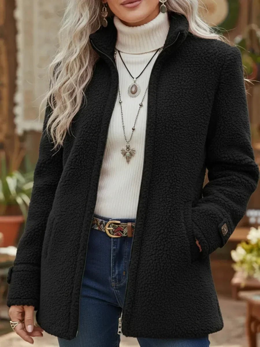 Women's Teddy Fleece Zip-Up Jacket - Close-Up Texture & Detail | Lavisa