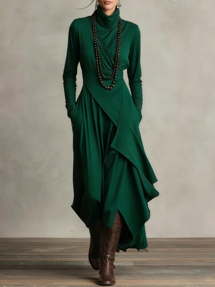 Turtleneck Asymmetric Maxi Long Sleeve Dress - Variant Style 8 | Lavisa