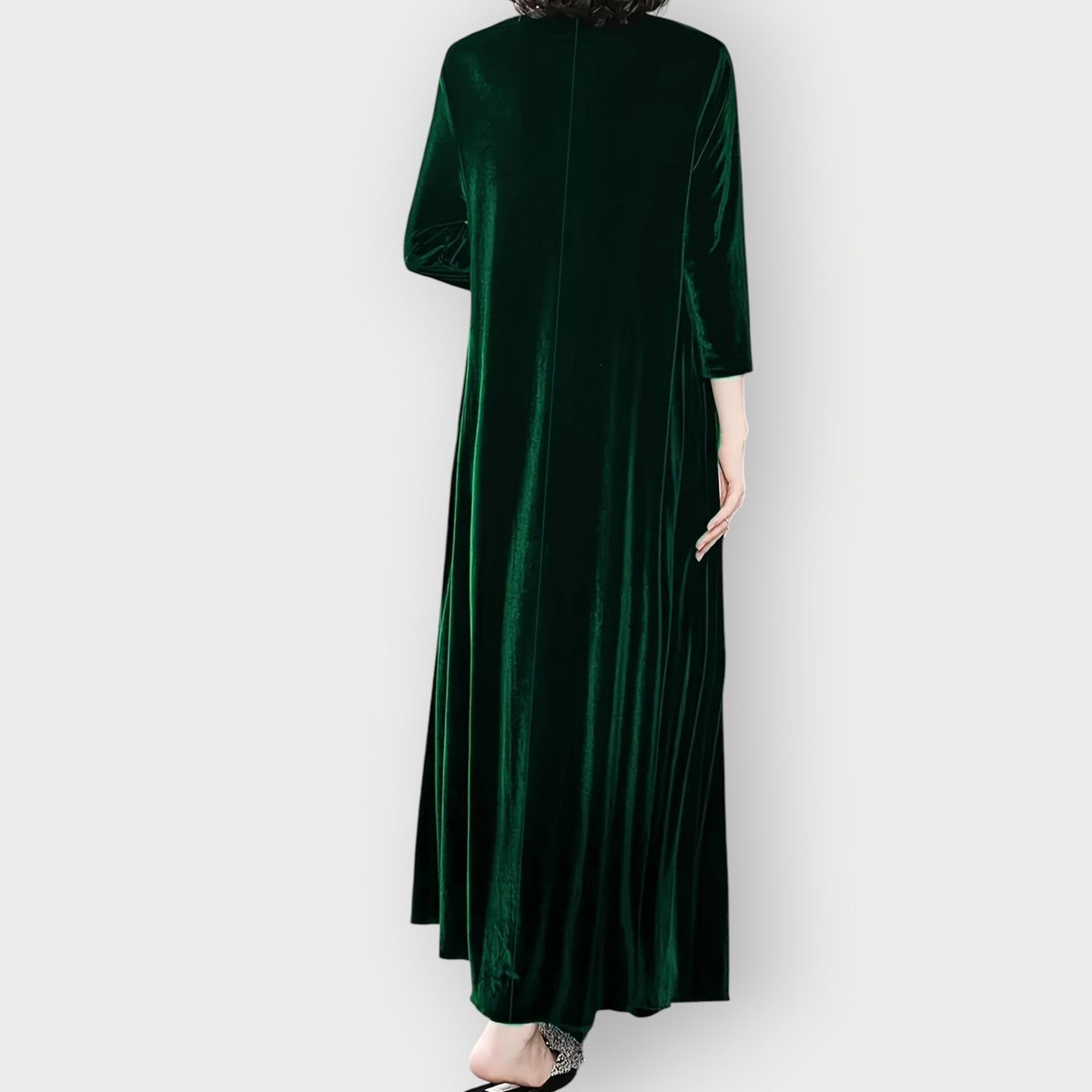 Women's Velvet Maxi Formal Dresses Long Sleeve A-Line Evening Gown - Lifestyle & Model Angle | Lavisa