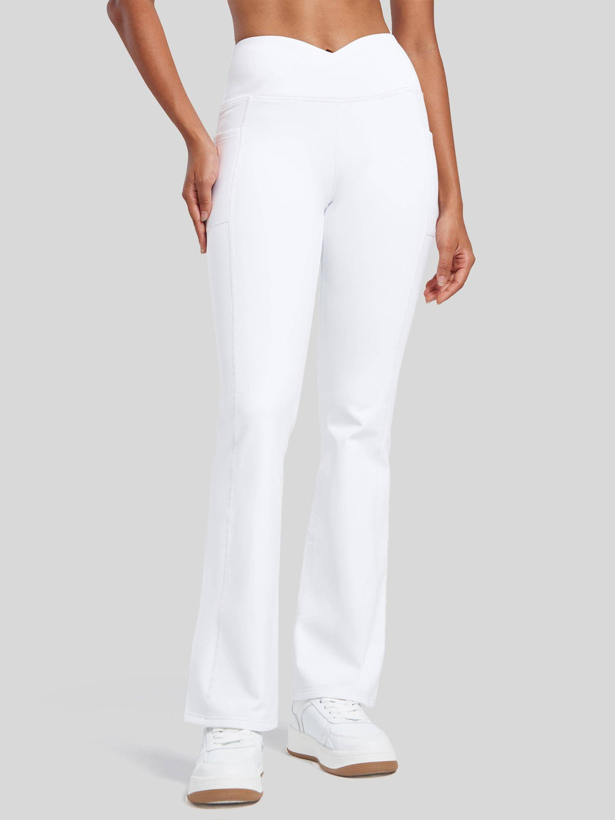 Lavisa - Women's Fleece Lined Crossover Flared Leggings with Pockets