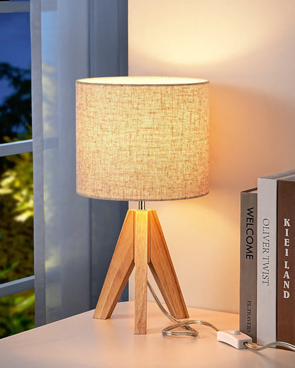 Lavisa - Modern Wooden Tripod Table Lamp with Linen Shade