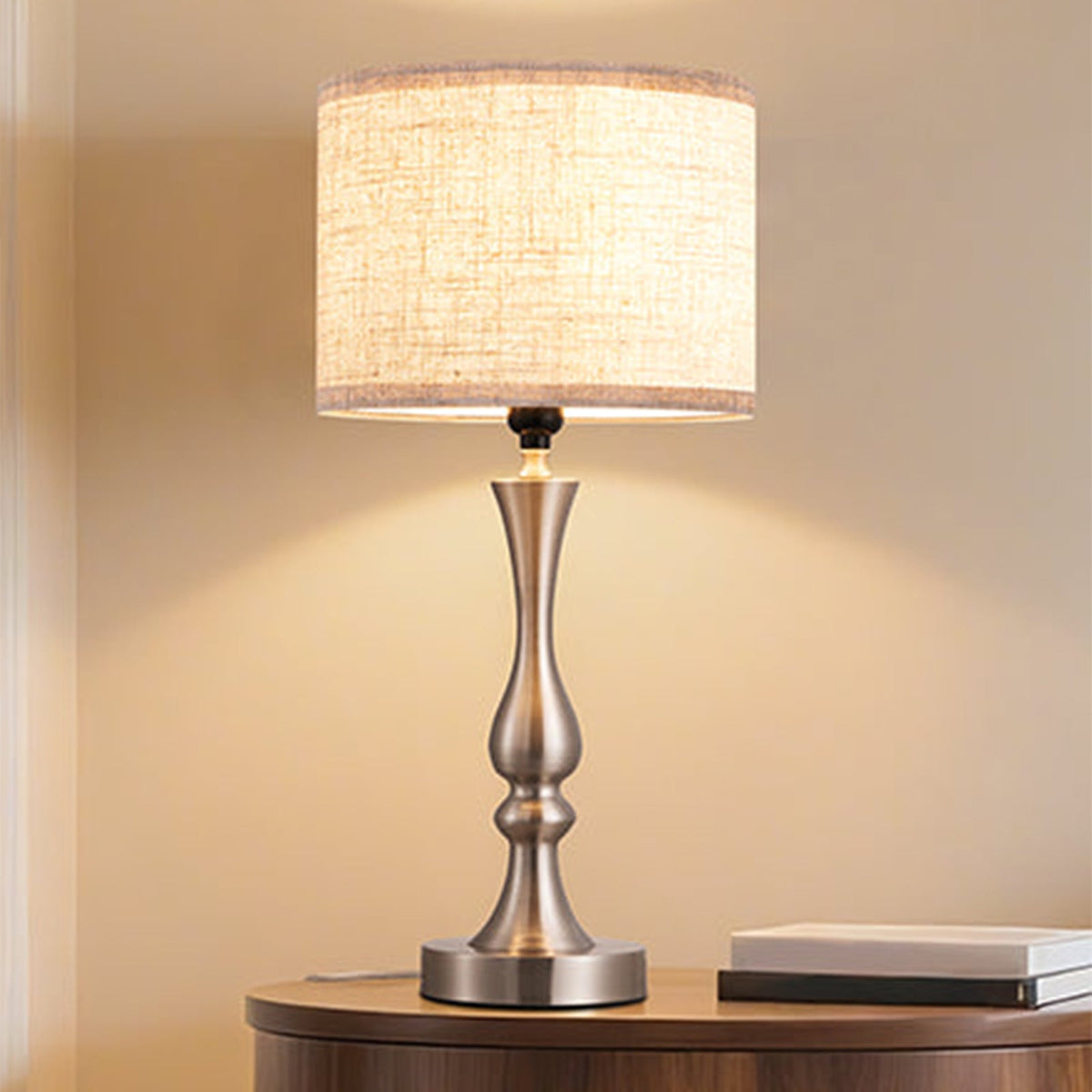 Lavisa - Modern Silver Touch-Control Table Lamp with Dual USB Ports