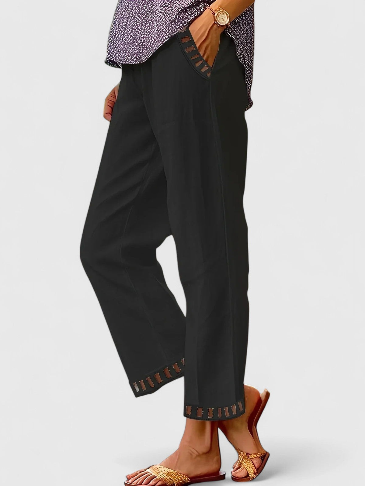 Lavisa - Contrast Trim Cropped Pants