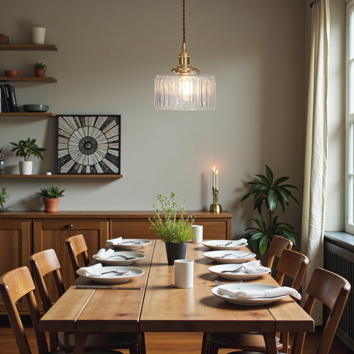 Lavisa - Vintage Ribbed Cylinder Shaped Pendant Light