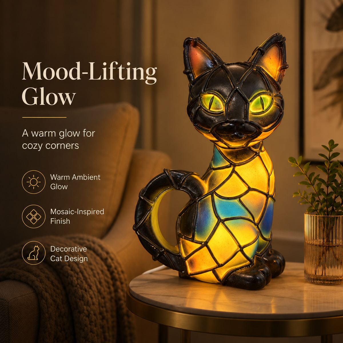 Lavisa - Stained Glass Cat Mosaic Night Light