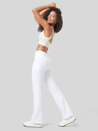 Lavisa - Women's Fleece Lined Crossover Flared Leggings with Pockets