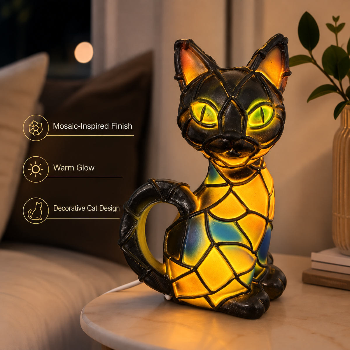 Lavisa - Stained Glass Cat Mosaic Night Light