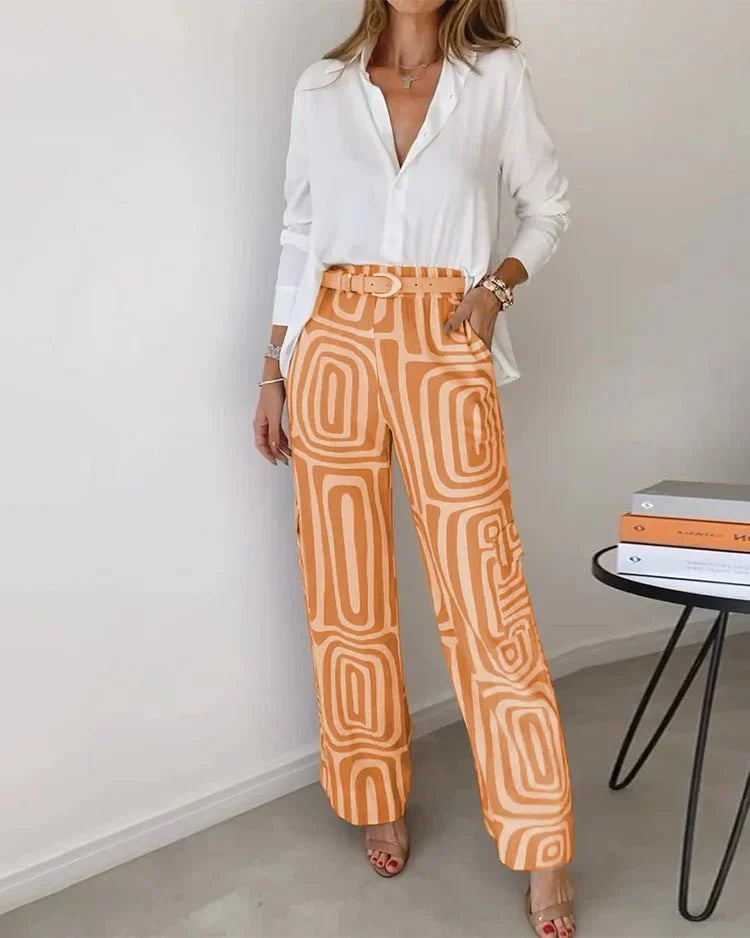 Lavisa - Two-Piece Matching Top and Pants Set with Belt