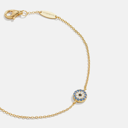 Lavisa - 18K Gold Evil Eye Chain Bracelet With Pavé Stones - On-Model & Scale View