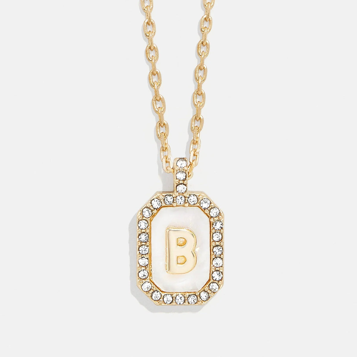 Lavisa - Initial Dog Tag Pendant Necklace With Mother Of Pearl - Detail & Styling View
