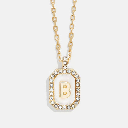Lavisa - Initial Dog Tag Pendant Necklace With Mother Of Pearl - Detail & Styling View
