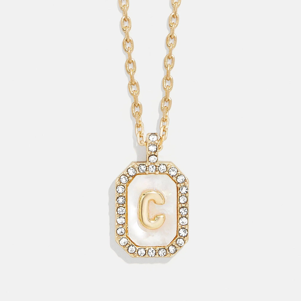 Lavisa - Initial Dog Tag Pendant Necklace With Mother Of Pearl - On-Model & Scale View