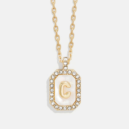 Lavisa - Initial Dog Tag Pendant Necklace With Mother Of Pearl - On-Model & Scale View