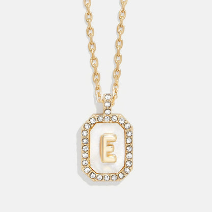 Lavisa - Initial Dog Tag Pendant Necklace With Mother Of Pearl - Side Profile View