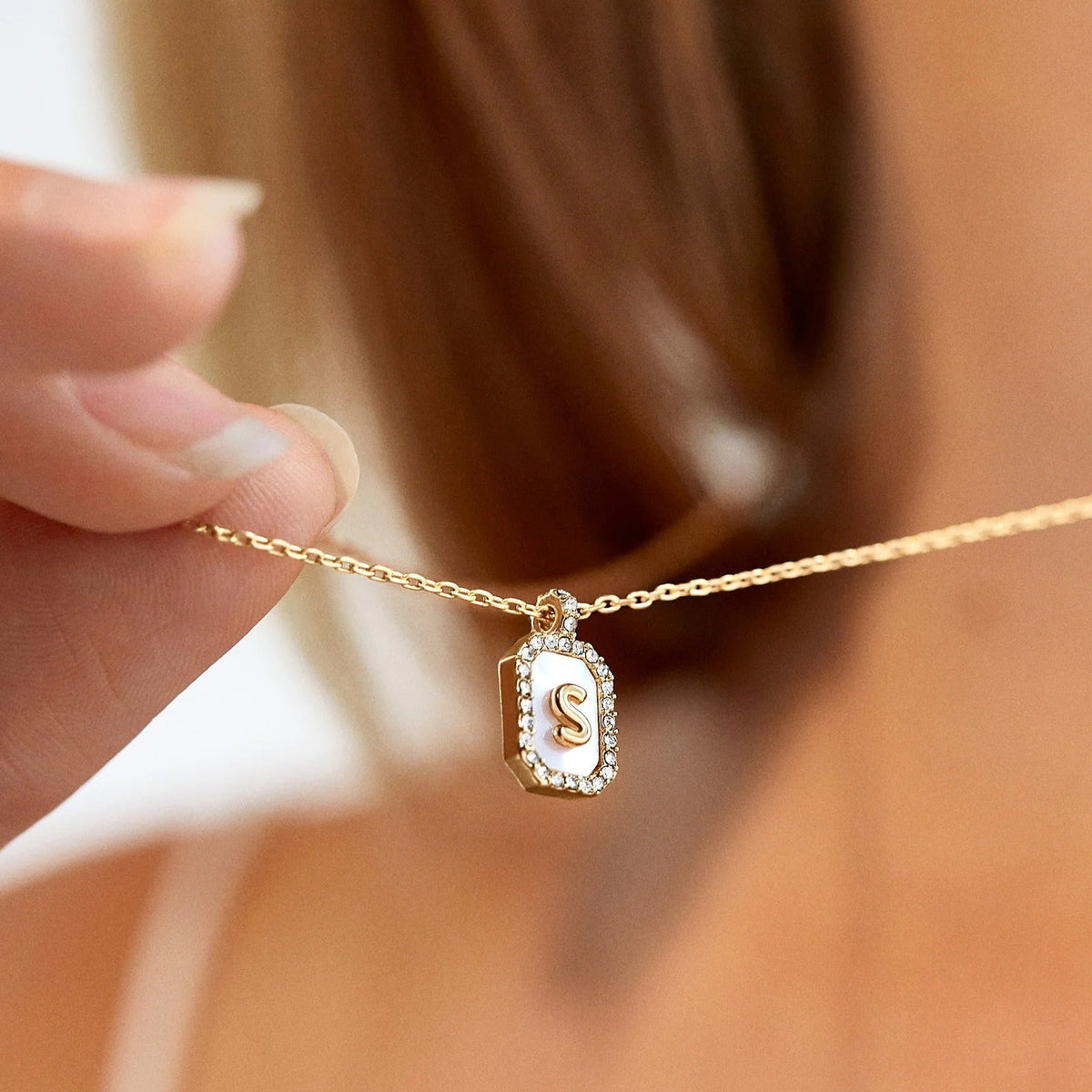 Lavisa - Initial Dog Tag Pendant Necklace With Mother Of Pearl - Product Gallery View 27