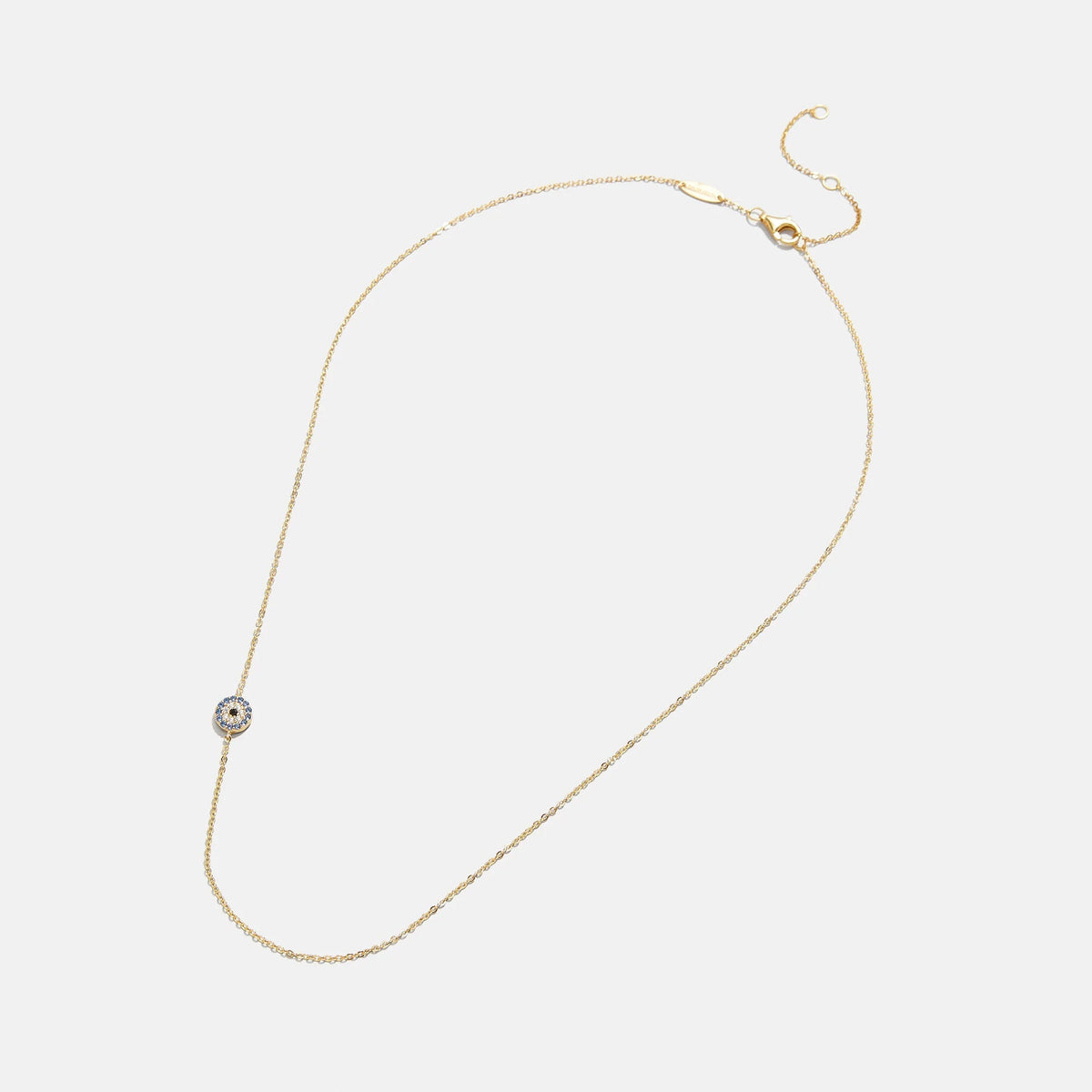 Lavisa - 18K Gold Asymmetrical Evil Eye Necklace - On-Model & Scale View