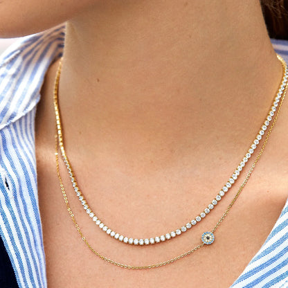 Lavisa - 18K Gold Asymmetrical Evil Eye Necklace - Detail & Styling View