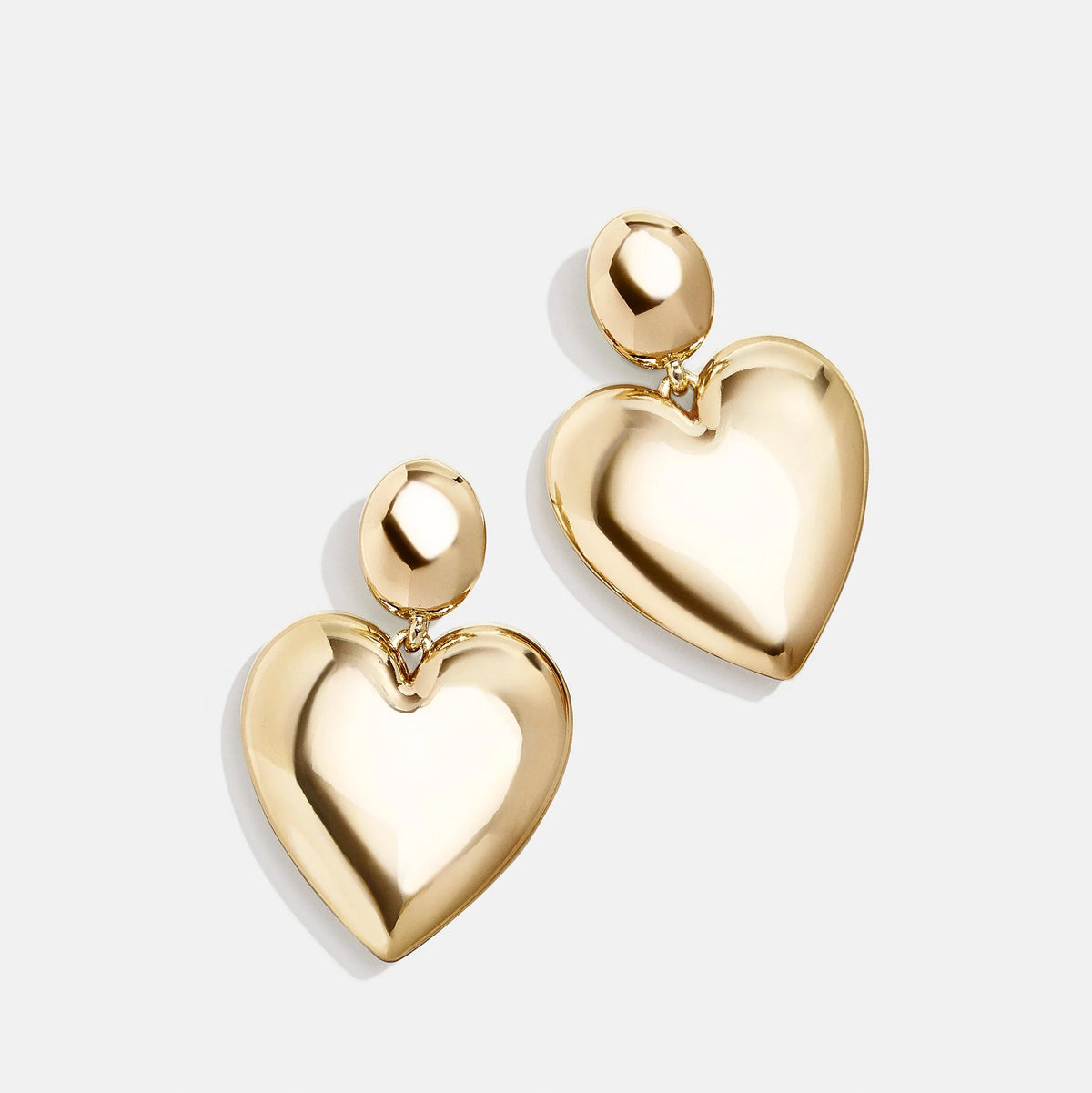 Lavisa Glossy Gold Heart Drop Earrings featuring oversized polished heart pendants