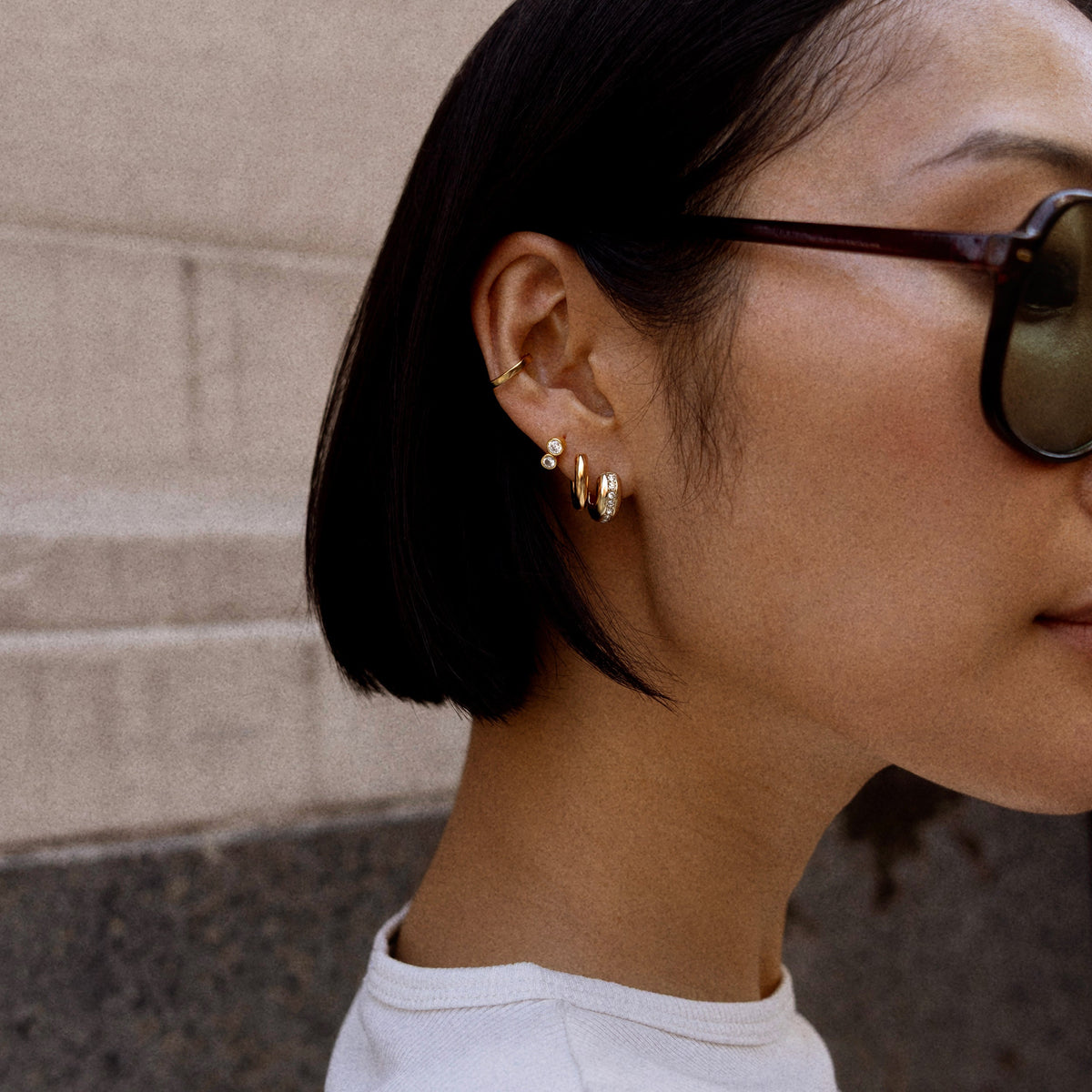 Lavisa - Gold Plated Dainty Ear Cuff For Layering - Detail & Styling View