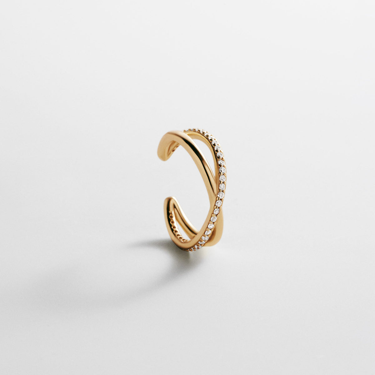Lavisa 14K gold crossover ear cuff with cubic zirconia stones