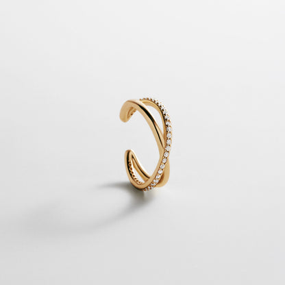 Lavisa 14K gold crossover ear cuff with cubic zirconia stones