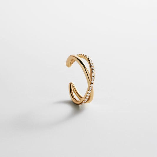 Lavisa 14K gold crossover ear cuff with cubic zirconia stones
