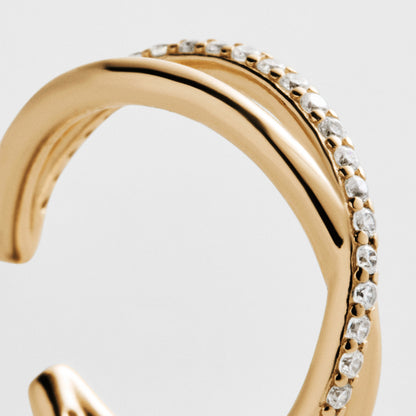 Lavisa - 14K Gold Crossover Ear Cuff - On-Model & Scale View