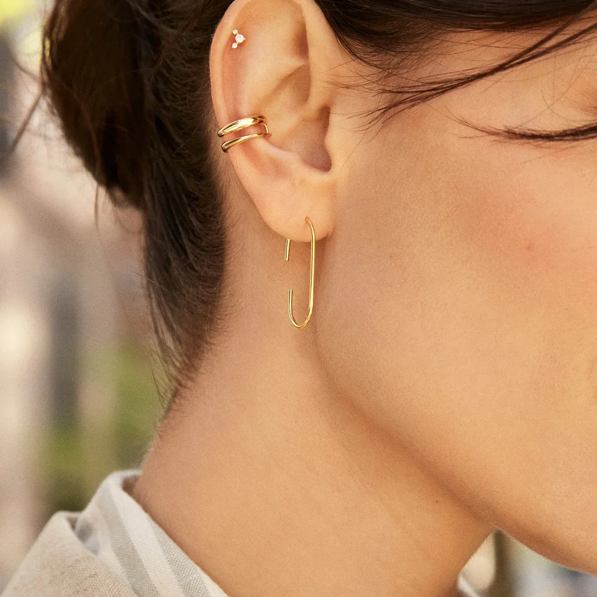 Lavisa - Double Layer Ear Cuff - Gold - Detail & Styling View