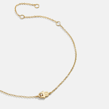 Lavisa - 18K Gold Hamsa Protection Bracelet - On-Model & Scale View
