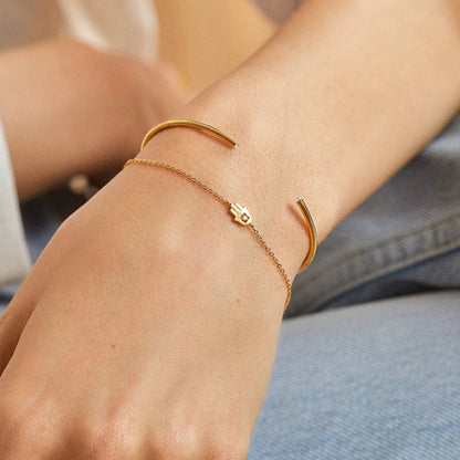 Lavisa - 18K Gold Hamsa Protection Bracelet - Detail & Styling View