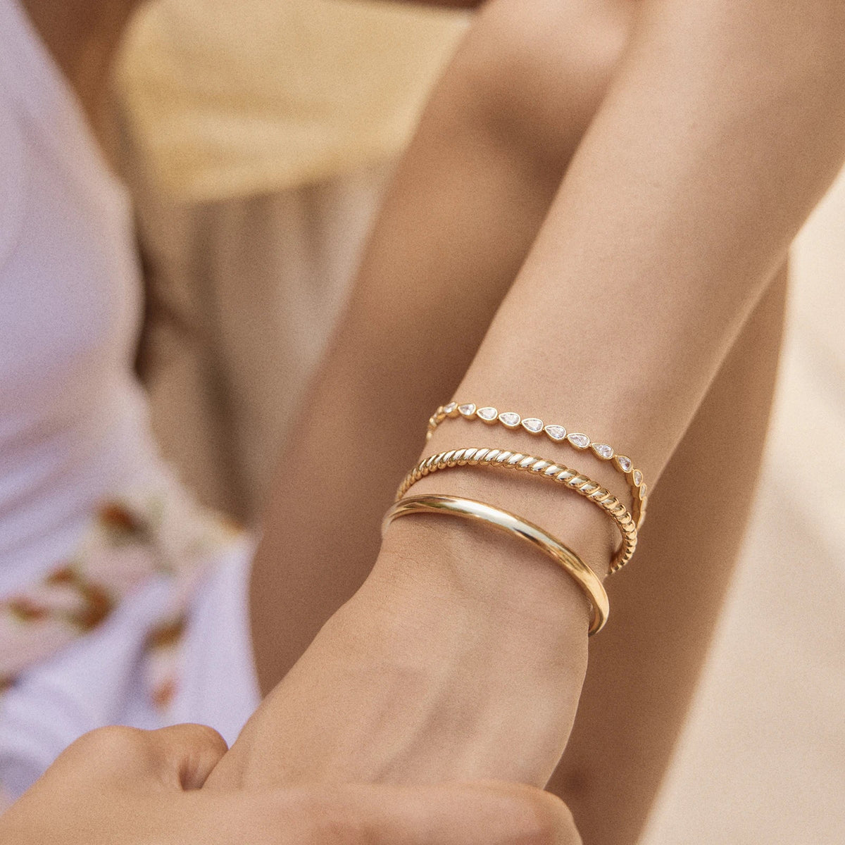 Lavisa - Classic Layered Cuff Bracelet Set - Detail & Styling View
