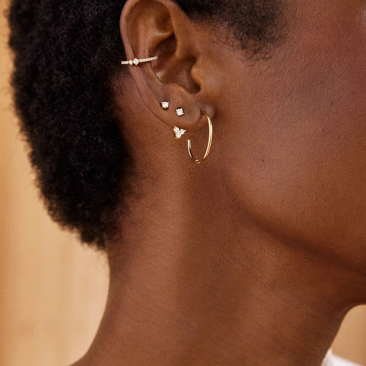 Lavisa - Classic Lightweight Thin Gold Hoop Earrings - Detail & Styling View