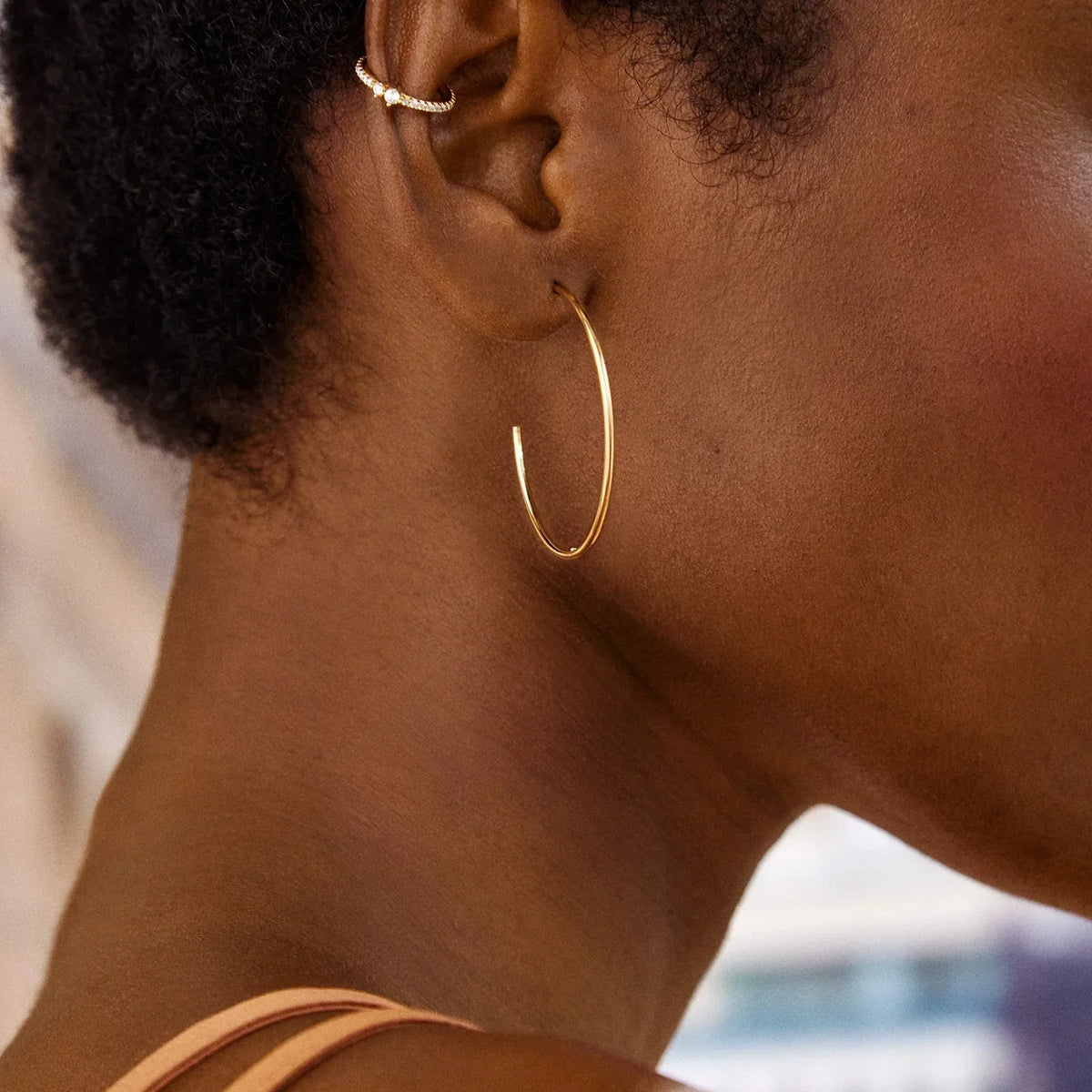 Lavisa - Dalilah Gold Hoop Earrings - Detail & Styling View