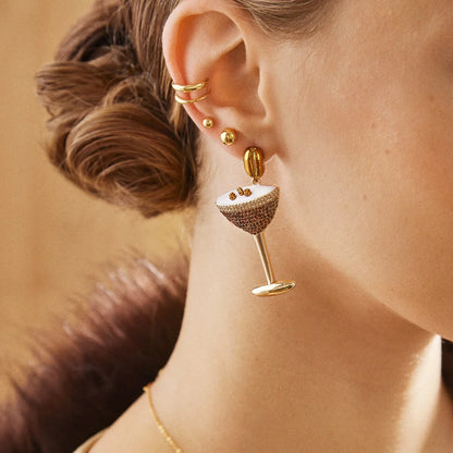 Lavisa - Espresso Martini Statement Earrings - Gold Plated Novelty Jewelry - Detail & Styling View