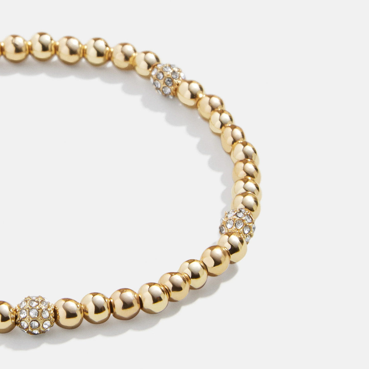Lavisa - Gold Beaded Pavé Sphere Stretch Bracelet - On-Model & Scale View