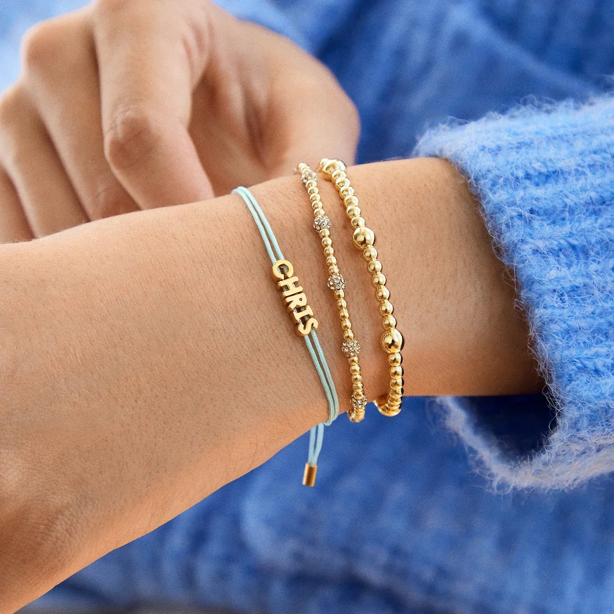 Lavisa - Layered Cuff Bracelet Set With Crystal Accents - Detail & Styling View
