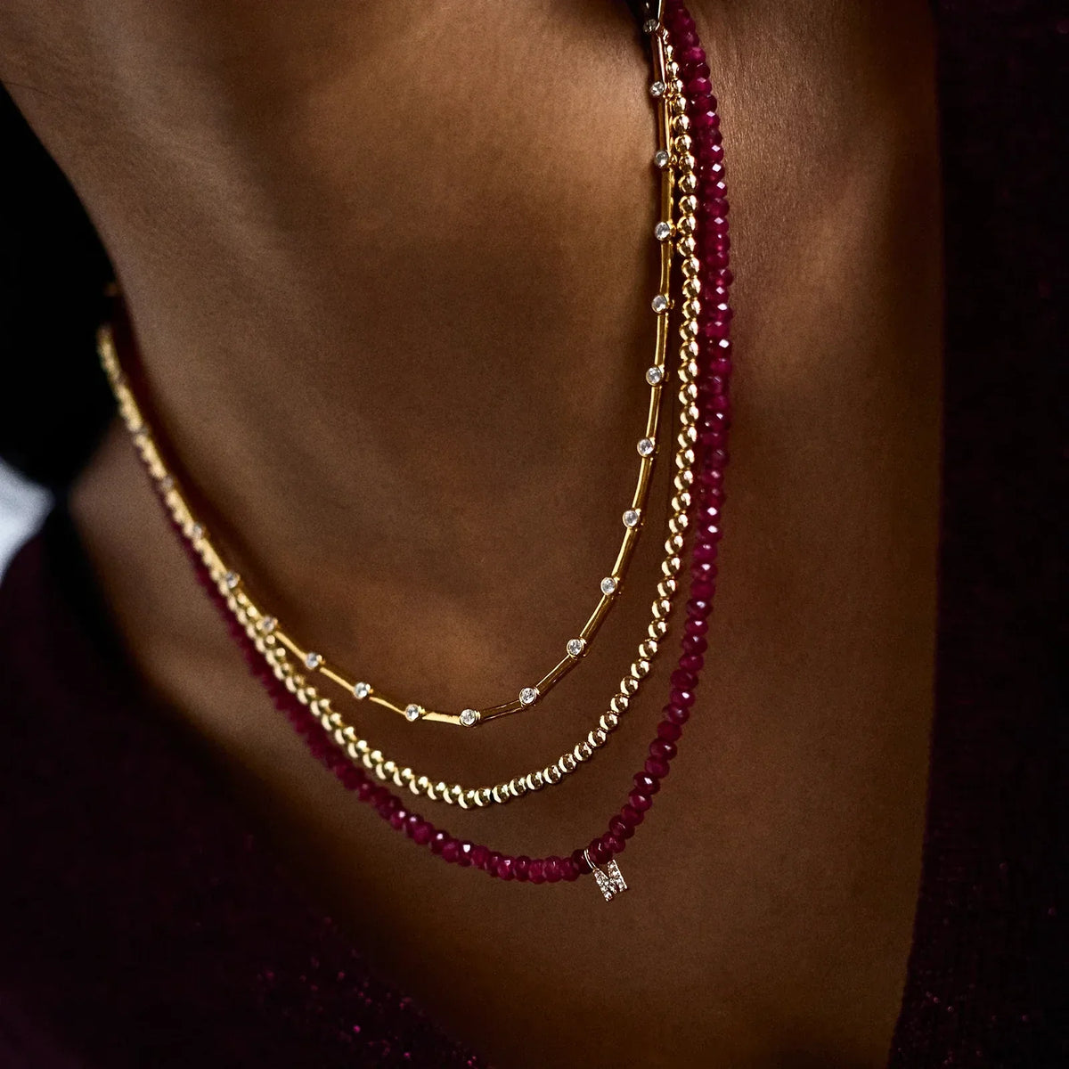Lavisa - Classic Beaded Filler Necklace - Detail & Styling View