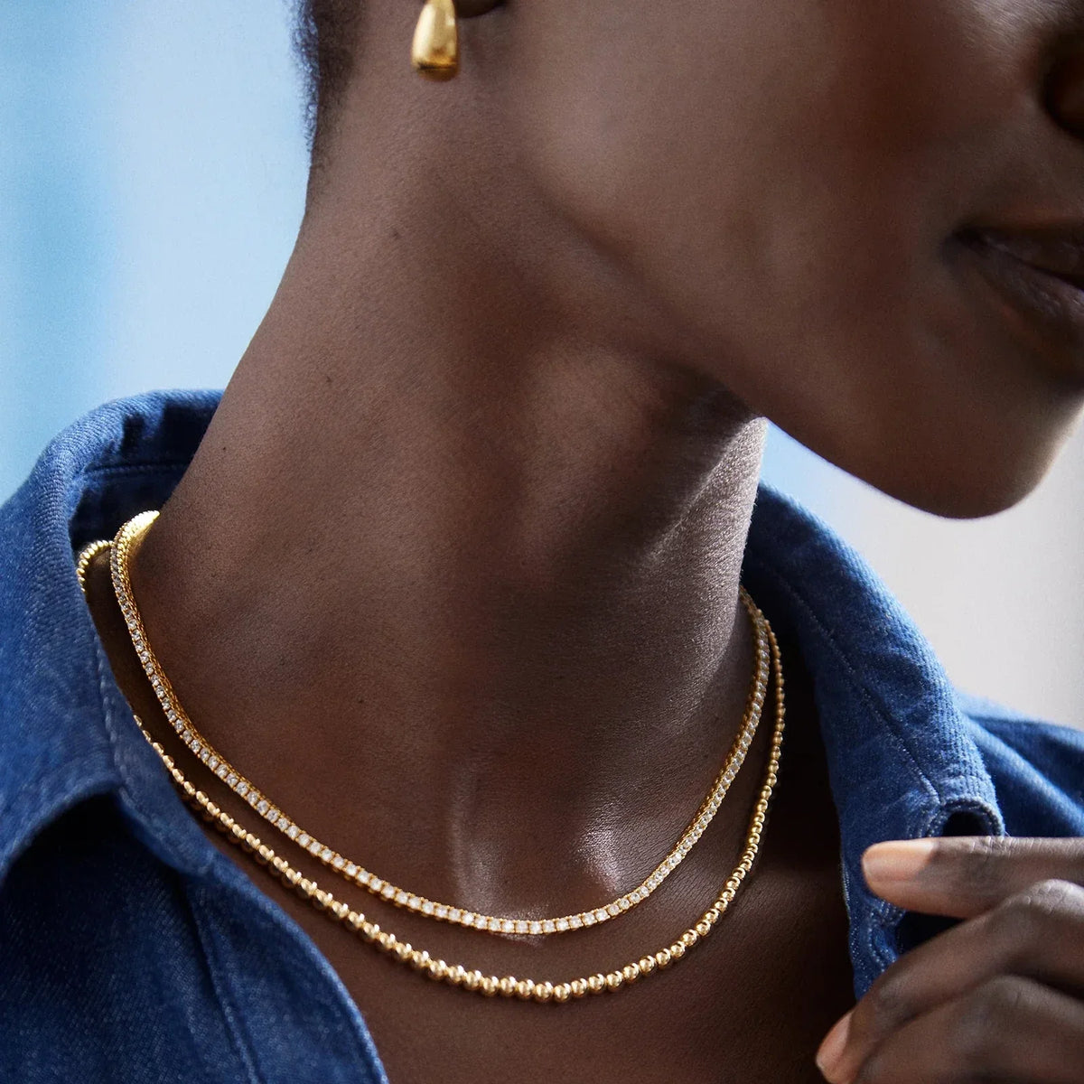 Lavisa - Classic Beaded Filler Necklace - On-Model & Scale View