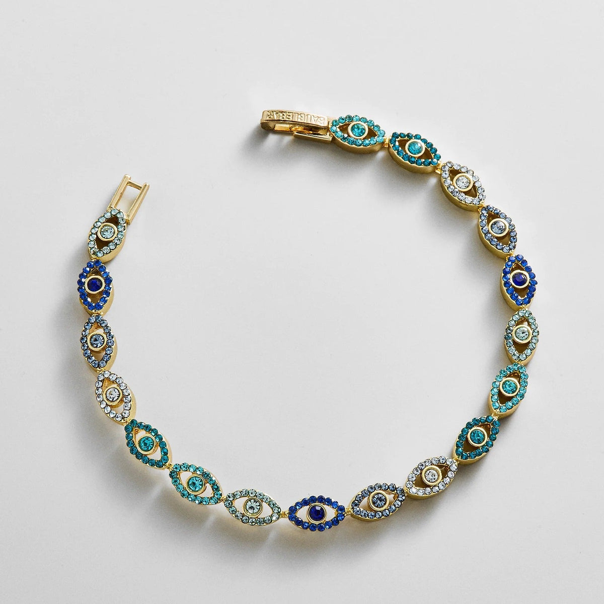 Lavisa gold evil eye tennis bracelet with ombre blue beads