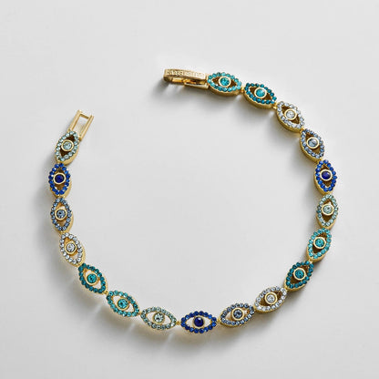 Lavisa gold evil eye tennis bracelet with ombre blue beads