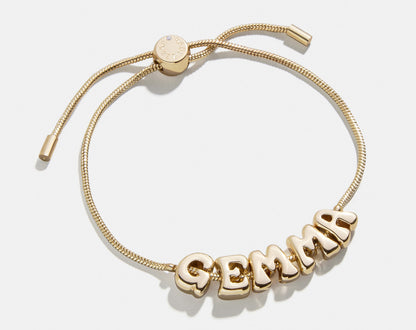 Lavisa single strand bubble letter custom bracelet in gold