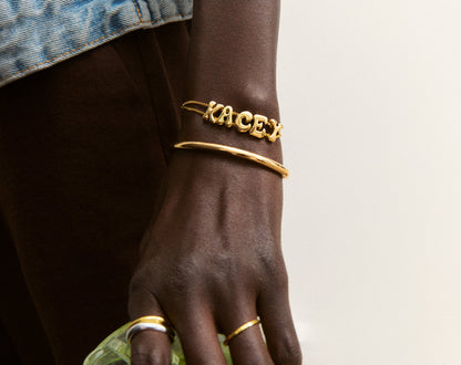 Lavisa - Personalized Bubble Letter Slider Bracelet - Detail & Styling View
