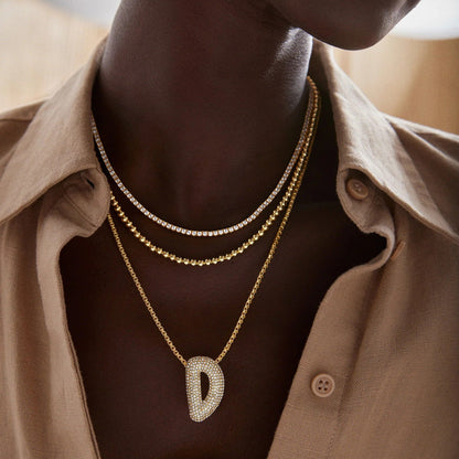 Lavisa - 3D Bubble Initial Necklace - Side Profile View